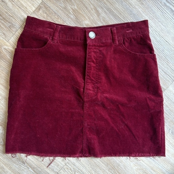 Forever 21 Dresses & Skirts - Forever 21 Burgundy/Maroon Velvet Frayed Hem Mini Skirt.  Sz M